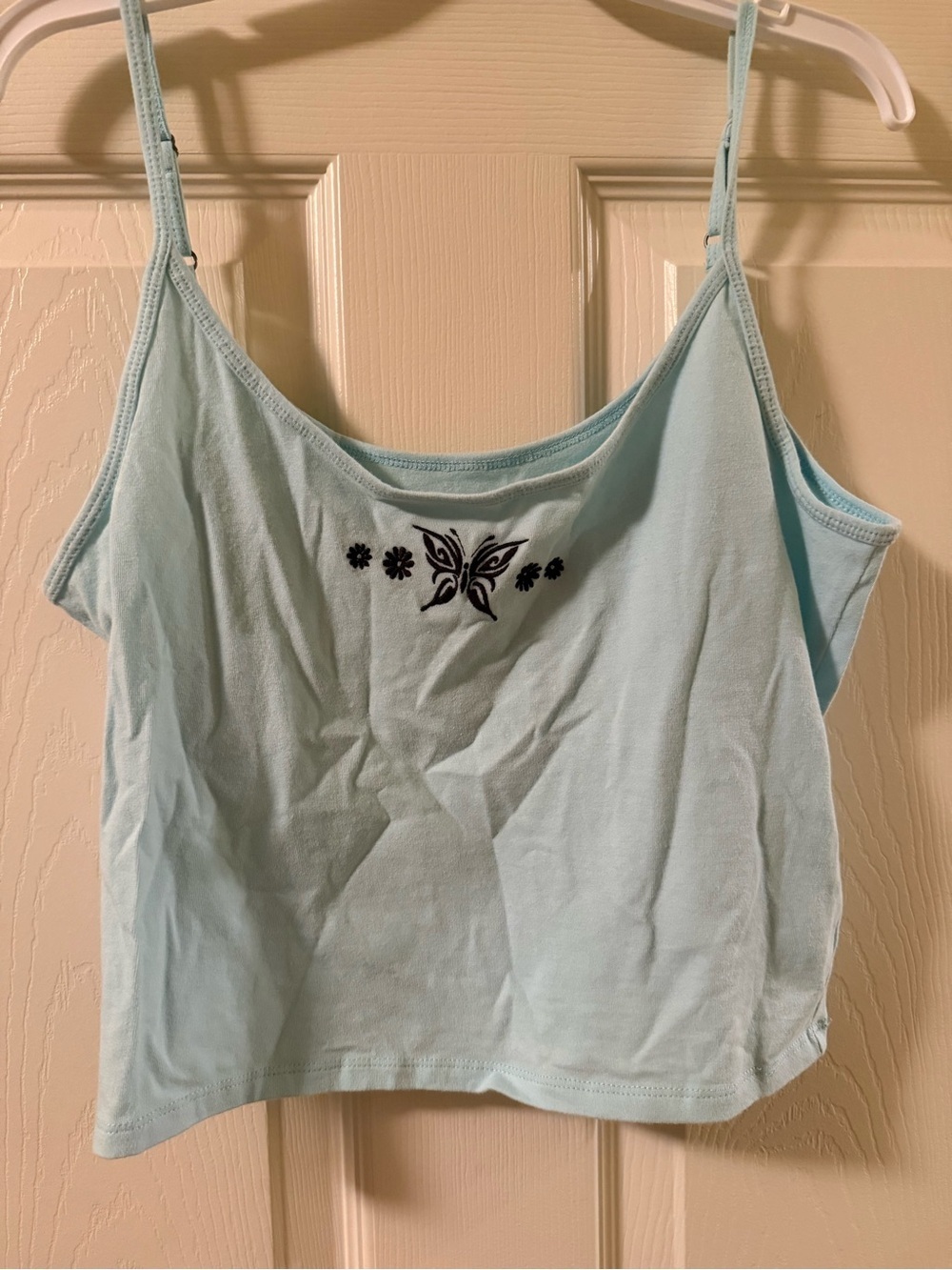 Hollister Light Blue Cami with Black Butterfly Detail